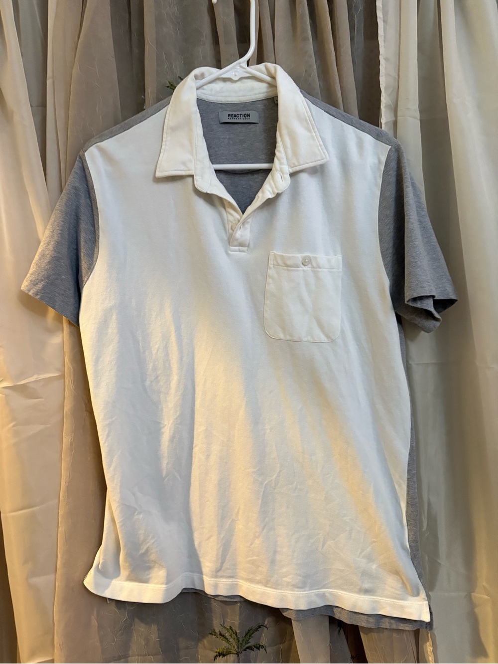 Reaction Kenneth Cole White Polo with Gray Sleeves